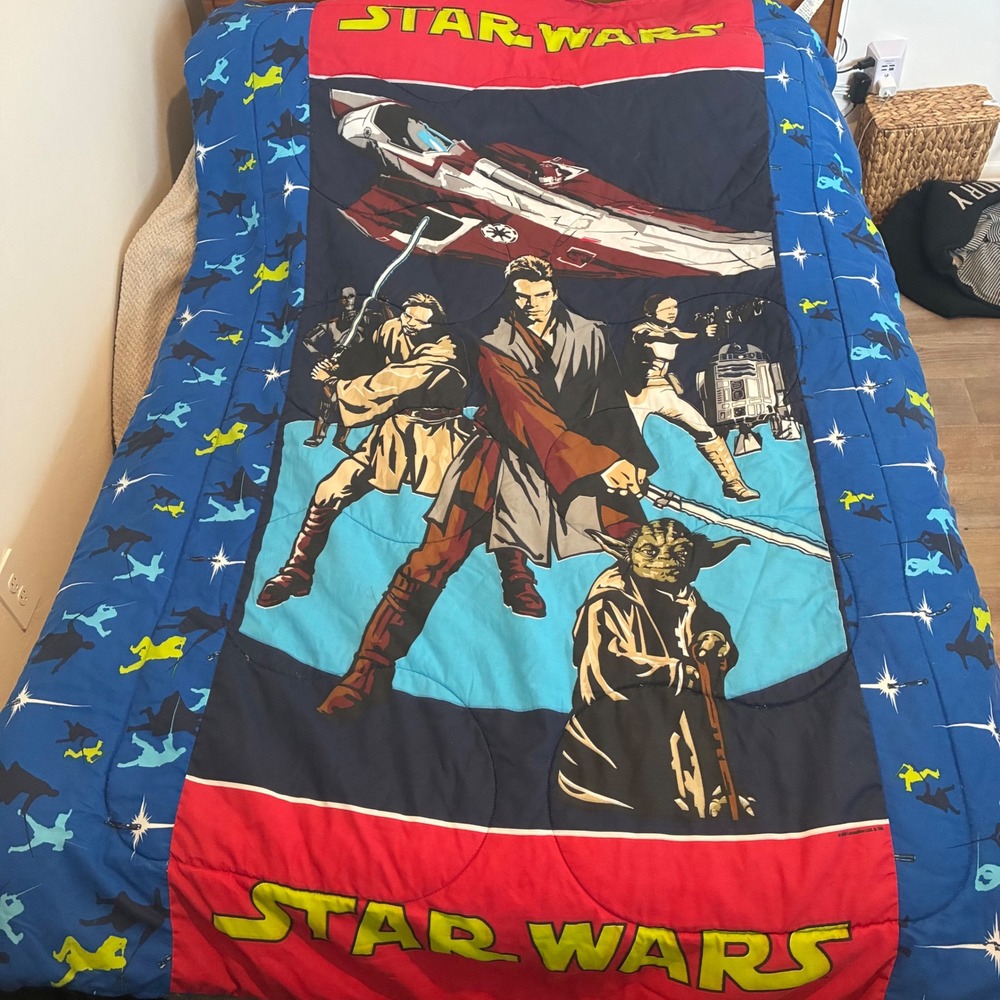 Star Wars Comforter Kids Twin Blue Attack of the Clones 2002 Vintage Dan River